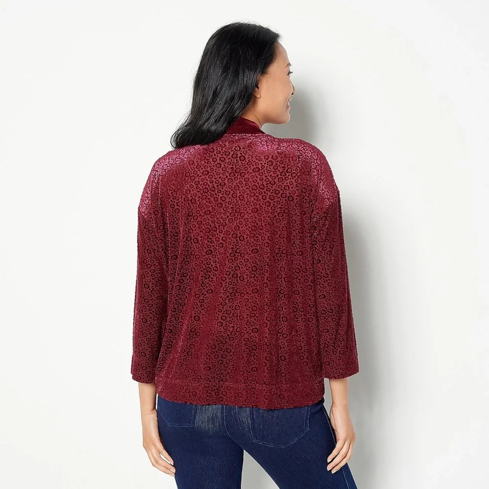 Isaac Mizrahi Live! Mixed Media Cardigan-Sangria-2X - NEW